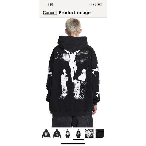 Saint Tears Graphic Hoodie Vintage Washed Blue Men’s Size Large NWT Heavyweight - Picture 3 of 14